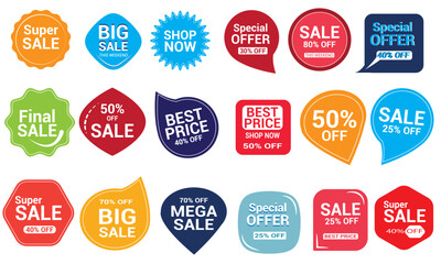 Poster - Set of Sale badges sticker. Sale quality tags and labels. Special offer, sale, discount, shop, black Friday. Template banner shopping badges. Vector illustration.