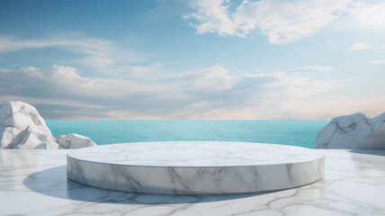 Wall Mural - empty concrete podium on the sea with sky background