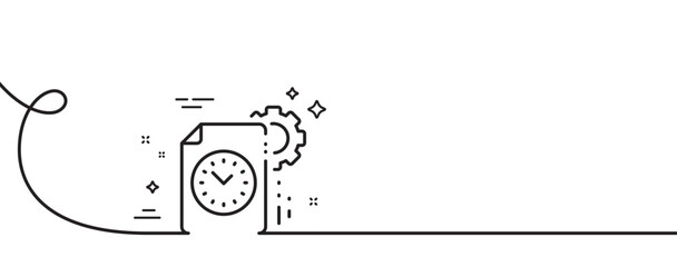 Poster - project deadline line icon. continuous one line with curl. time management sign. file with gear symb