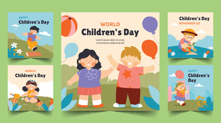 Wall Mural - flat banners collection world children s day celebration design vector illustration