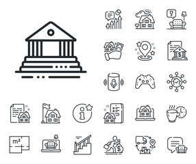 Poster - city architecture sign. floor plan, stairs and lounge room outline icons. court building line icon. 