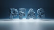 PFAS sign on a blue background - crashing in a small particles conceptual 3D render