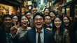 © Daniel - group of happy people rejoicing in success and victory on the street
