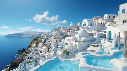 beautiful view of the greek village, santorini, greece