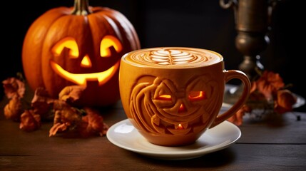 Wall Mural - cup of coffee with pumpkin