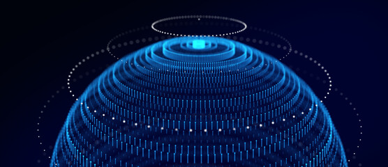 Aufkleber - abstract wireframe blue sphere. color circle shape with noise and connection dots and lines on dark 