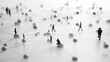people figures forming a huge ring of people, in a vast white room. organization, relation, participation concept, Shallow depth of field