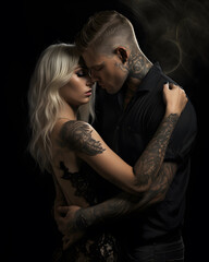 Wall Mural - Dark Gothic Couple with tattoos on black background