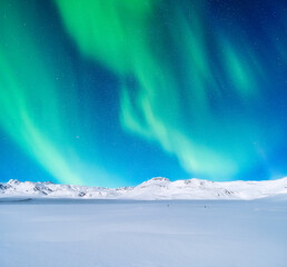 Wall Mural - aurora borealis. northern lights and starry skies. nature. scandinavian countries. snow and ice on t