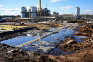 Wall Mural - The transformation of sewage sludge into biogas at a wastewater treatment bio-refinery, reinforcing wastewater management efforts. Generative Ai.