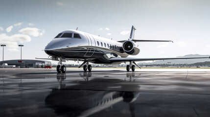 A view of a commercial airport with plane