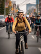 A Photo of a 55-Year-Old Woman Leading a Group Bike Ride Through the City
