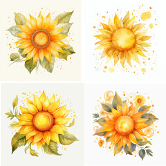 Poster - set of sunflowers clip art ray sunbeam solar shine sunshine heat star sketch sunburst weather meteorology sunrise