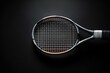 Topview of tennis racket and ball on black background. 3D rendering illustration. Generative AI