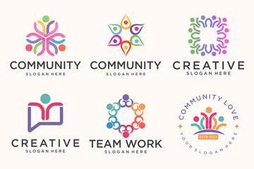 Wall Mural - people teamwork logo icon set symbol of community