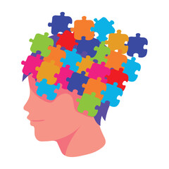 Wall Mural - autism boy with puzzles in brain