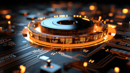 Poster - Closeup hardware background of motherboard. Circuit cpu microchip digital. Concept of technology. Ai generative illustration