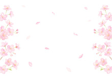 桜の花びらが舞うフレーム　水彩イラスト　ベクター