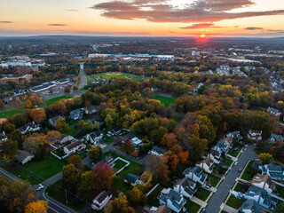 Wall Mural - Aerial Drone of Bridgewater New Jersey Sunset 