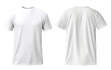 Set of White t shirt front and back on transparent background cutout, PNG file. Mockup template for product presentation.