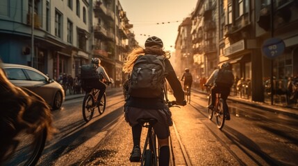 Wall Mural - Cyclists using bicycles at city, An eco-friendly mode of commuting.