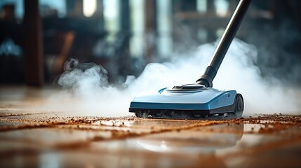 Poster - Cleaning concept, Steam cleaner meticulously rejuvenates a carpet.