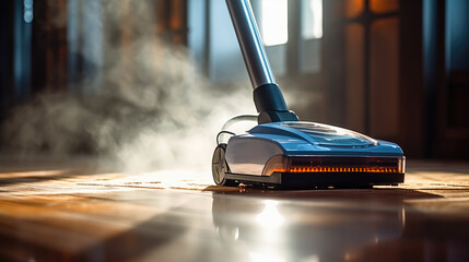 Poster - Cleaning concept, Steam cleaner meticulously rejuvenates a carpet.