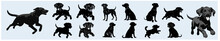 Silhouettes Of Dogs, Running, Sitting, Playing
