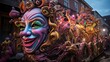 An anthropomorphic demon-like creature parades through a carnival, showcasing the world's traditional and cultural festivities in full swing. Generative AI.