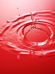 Crystal clear water drip splash on red background AI