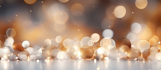 Poster - Blurred beautiful shiny Christmas lights on a white abstract bokeh background