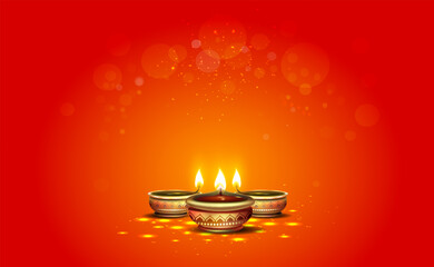 Wall Mural - Indian Diwali festival background of diya, candle light and sparkle illustration.