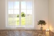 © AntonSh - White empty room with summer landscape in window. Scandinavian interior design. 3D illustration