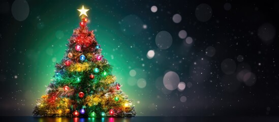 Poster - colorful led lights and a green backdrop adorn the christmas tree