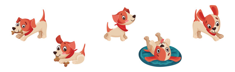 Poster - Funny Puppy Dog Character Engaged in Different Activity Vector Set