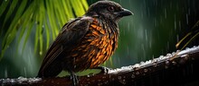 The Crow Pheasant On Bamboo Tree After Rainfall
