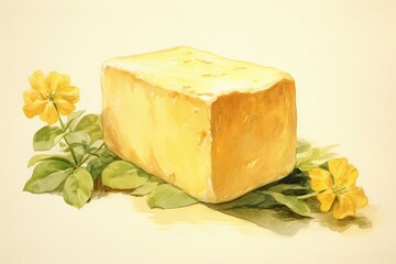 Wall Mural - Botanical watercolor sketch of butter on plain background. Generative AI