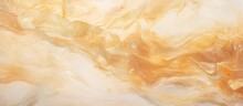 Abstract Acrylic Marbling Artwork With Nature Inspired Beige Texture And Golden Glitter On A Marble Background