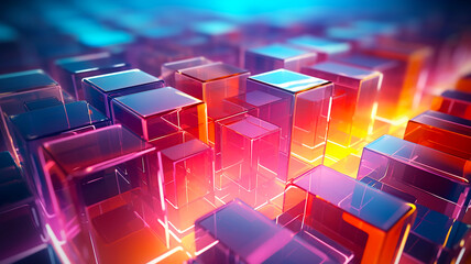 Poster - abstract nested technology illuminated boxes