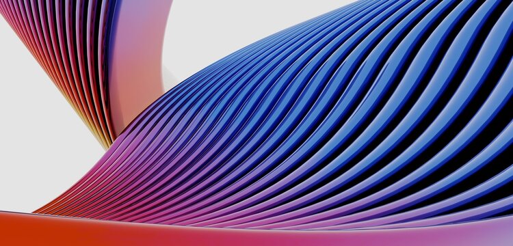 Multi colored sparkling curves Ripples Background Parallel waves of plastic 3D illustration of a twisted curved tube