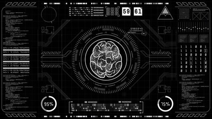 Aufkleber - hud futuristic user interface of artificial intelligence concept with brain icon, deep learning comp