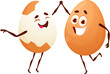 Egg cartoon keto diet food characters giving high-five. Isolated vector delightful food personages representing keto diet. Healthy, low-carb, and versatile for creating nutritious and delicious meals