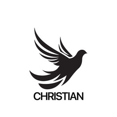 Christian Logo template with dove, pigeon. Black and white christian holy spirit symbol.