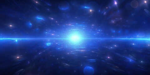 Wall Mural - Digital Universe in Cosmic Blues: An abstract digital interpretation of the universe in cosmic shades of blue, with a clear area at the bottom for promotional conten , abstract wallpaper background