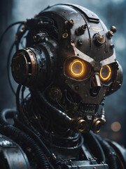 Poster - humanoid simpunk rusty robot. Generative AI.