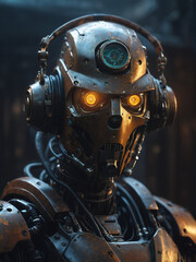 Poster - humanoid simpunk rusty robot. Generative AI.