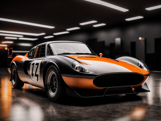 Poster - a retro sports car is parked in a locked garage.. Generative AI.
