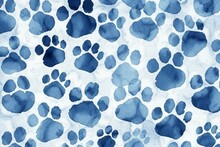 Pattern Of Blue Dog Paw Prints Tile Background. Generative AI
