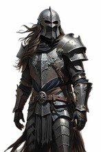 An AI Illustration Of A Dark Knight With Armor And A Sword In Hand And The Helmet Of The Skeleton