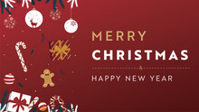 プレゼントやオーナメント、ジンジャーブレッドマンで飾られたクリスマス背景テンプレート（赤）　Christmas Background Template Decorated With Presents, And Ornaments Gingerbread Men (red)
